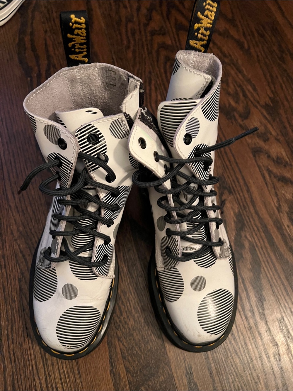 Dr. Martens White and Black Polka Dot Lace-Up Boots